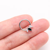 Detail View 3 of Brilliant Sparkle Teardrop Marquise Drop Clicker Hoop Ring-Black/Clear Gem