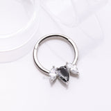 Detail View 2 of Brilliant Sparkle Teardrop Marquise Drop Clicker Hoop Ring-Black/Clear Gem