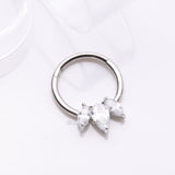 Detail View 2 of Brilliant Sparkle Teardrop Marquise Drop Clicker Hoop Ring-Clear Gem