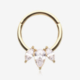 Golden Brilliant Sparkle Teardrop Marquise Drop Clicker Hoop Ring