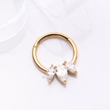 Detail View 2 of Golden Brilliant Sparkle Teardrop Marquise Drop Clicker Hoop Ring-Clear Gem