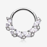 Brilliant Sparkle Marquise Weave Wreath Clicker Hoop Ring-Clear Gem