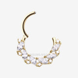 Detail View 1 of Golden Brilliant Sparkle Marquise Weave Wreath Clicker Hoop Ring-Clear Gem