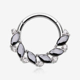 Brilliant Sparkle Marquise Weave Wreath Clicker Hoop Ring-Black/Clear Gem