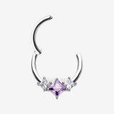 Detail View 1 of Brilliant Sparkle Princess Trio Sparkle Clicker Hoop Ring-Amethyst/Clear Gem