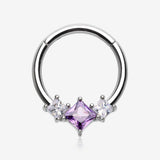 Brilliant Sparkle Princess Trio Sparkle Clicker Hoop Ring-Amethyst/Clear Gem