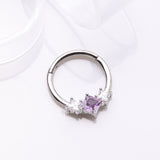 Detail View 2 of Brilliant Sparkle Princess Trio Sparkle Clicker Hoop Ring-Amethyst/Clear Gem