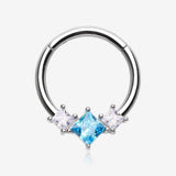 Brilliant Sparkle Princess Trio Sparkle Clicker Hoop Ring-Aqua/Clear Gem