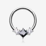 Brilliant Sparkle Princess Trio Sparkle Clicker Hoop Ring-Black/Clear Gem