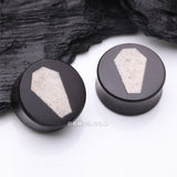 Detail View 1 of A Pair of Crystal Quartz Coffin Inlay Ebony Wood Double Flared Ear Gauge Plug