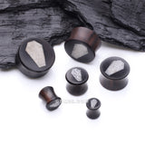 Detail View 2 of A Pair of Crystal Quartz Coffin Inlay Ebony Wood Double Flared Ear Gauge Plug