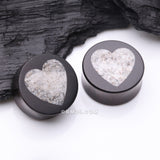 Detail View 1 of A Pair of Crystal Quartz Heart Inlay Ebony Wood Double Flared Ear Gauge Plug