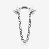 Chained Prong Set Gem Internally Threaded Curved Barbell-Clear Gem