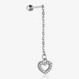 Chained Sparkle Hollow Heart Dangle Cartilage Barbell Earring