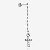 Chained Sparkle Cross Dangle Cartilage Barbell Earring