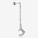 Chained Sparkle Crescent Moon Star Dangle Cartilage Barbell Earring