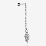 Chained Sparkle Feather Teardrop Dangle Cartilage Barbell Earring-Clear Gem