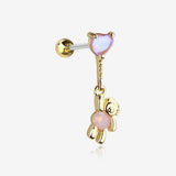 Golden Adorable Floating Bear Heart Balloon Sparkle Cartilage Barbell Earring