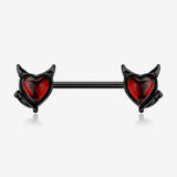 A Pair of Blackline Devil Heart Sparkle Nipple Barbell-Red