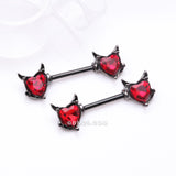 Detail View 1 of A Pair of Blackline Devil Heart Sparkle Nipple Barbell-Red