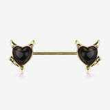 A Pair of Golden Devil Heart Sparkle Nipple Barbell