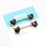 Detail View 3 of A Pair of Golden Devil Heart Sparkle Nipple Barbell-Black
