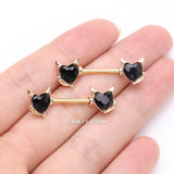 Detail View 2 of A Pair of Golden Devil Heart Sparkle Nipple Barbell-Black