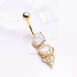 Detail View 2 of Golden Tailed Devil's Heart Sparkle Dangle Belly Button Ring-Clear Gem