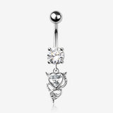 Tailed Devil's Heart Sparkle Dangle Belly Button Ring