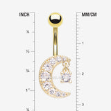 Detail View 1 of Golden Crescent Moon Dainty Sparkle Belly Button Ring-Clear Gem