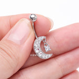 Detail View 3 of Crescent Moon Dainty Sparkle Belly Button Ring-Clear Gem