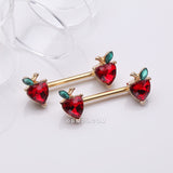 Detail View 1 of A Pair of Golden Adorable Red Apple Fruit Sparkle Nipple Barbell