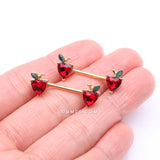 Detail View 2 of A Pair of Golden Adorable Red Apple Fruit Sparkle Nipple Barbell