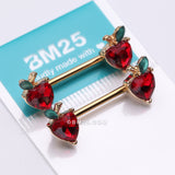 Detail View 3 of A Pair of Golden Adorable Red Apple Fruit Sparkle Nipple Barbell
