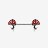 A Pair of Poison Red Mushroom Sparkle Nipple Barbell