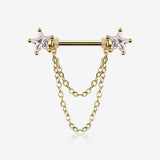 A Pair of Golden Star Gem Sparkle Double Chained Nipple Barbell