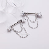 Detail View 1 of A Pair of Star Gem Sparkle Double Chained Nipple Barbell-Clear Gem