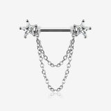A Pair of Star Gem Sparkle Double Chained Nipple Barbell-Clear Gem