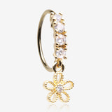 Golden Adorable Hollow Flower Sparkle Dangle Multi-Gem Lined Bendable Hoop Ring