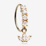 Golden Trefoil Marquise Floral Sparkle Dangle Multi-Gem Lined Bendable Hoop Ring