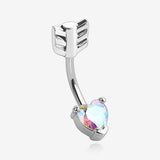 Cupid's Arrow Heart Sparkle Belly Button Ring-Aurora Borealis