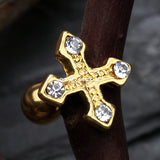 Golden Sparkle Cross Urdy Cartilage Tragus Barbell-Clear