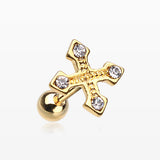 Golden Sparkle Cross Urdy Cartilage Tragus Barbell-Clear