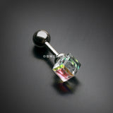 Detail View 1 of Prism Cube Cartilage Tragus Barbell-Aurora Borealis