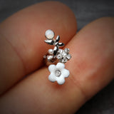 Detail View 1 of Flower Butterfly Opalescent Sparkle Cartilage Tragus Earring-Clear Gem
