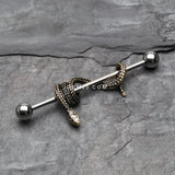 Detail View 1 of Antique Serpent Snake Sparkle Industrial Barbell-Clear Gem