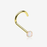 14 Karat Gold Opal Prong Set Nose Screw Ring-White