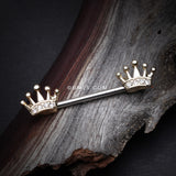 Detail View 1 of A Pair of Golden Princess Crown Nipple Barbell-Clear Gem
