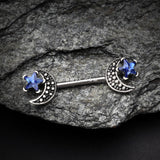 Detail View 1 of A Pair of Vintage Crescent Moon Sparkle Stars Nipple Barbell-Blue