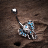 Detail View 2 of Ganesha Elephant Head Belly Button Ring-Blue